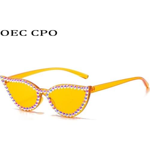 OEC CPO Diamond Rimless Cat eye Sunglasses Women New Rhinestone One Piece Sun Glasses Female Fashion Eyeglasses UV400 O650
