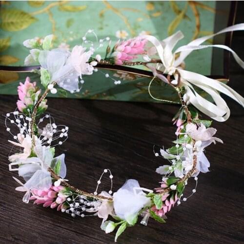 Wedding Party Hair Accessories Girl Flower Wreath Crown Bride Bridesmaid Hairband Headdress White butterfly Floral Garland