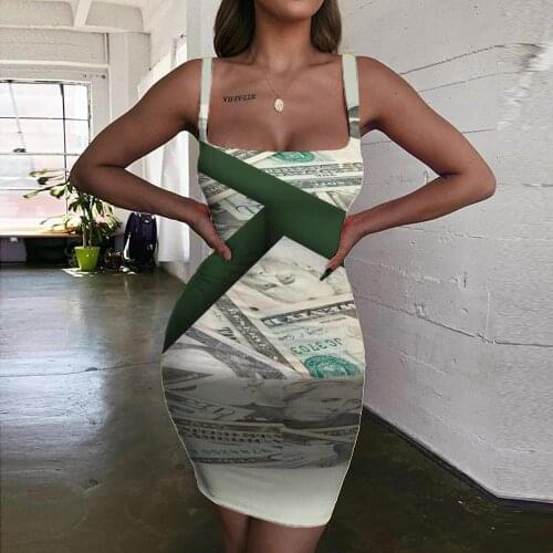 KYKU Brand Money Dresses Women Dollar Sundress Novel Vestido Sexy Art 3d Print Womens Clothing Club Vintage Korean Style Femme
