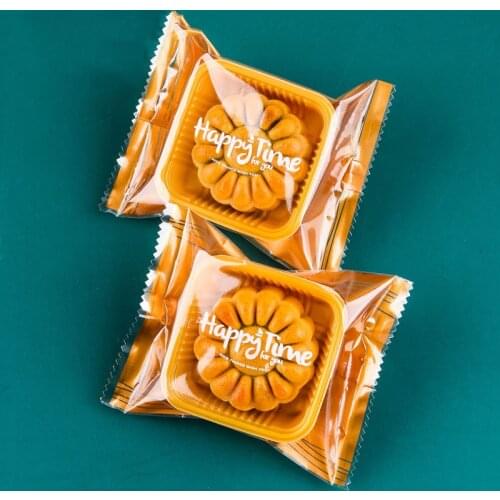Golden Frosted Transparent Lines Happy time Simple Style Homemade Mid-Autumn Festival Mooncake Cookies Nougat DIY Packaging Bag