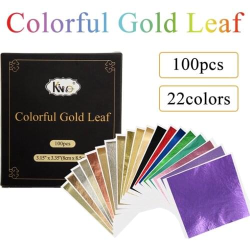 100pcs 8X8.5cm Imitation Gold Leaf Gliding Sheets Colorful Foil Paper Gilding for Arts Crafts Statue Gliding Nail Decorations