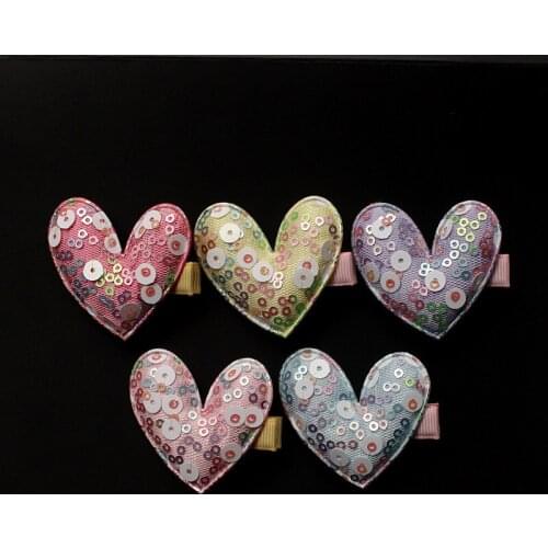 20pc/lot Hot Pink with Shining Sequin Star Kids Hairpin Round Glitter Star Love Heart Hair Girl Hair Barrette Purple Hair Clips