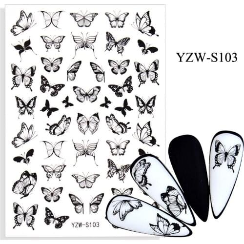 3D Nail Sticker Black White Fly Butterfly Nail Art Decorations Slider Foil Decals Stickers Manicure Accessories