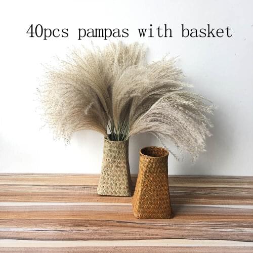 40pcs pampas grass decor dried flowers Natural plants dried bouquet Hand Woven Wicker Basket Seagrass home wedding decoration