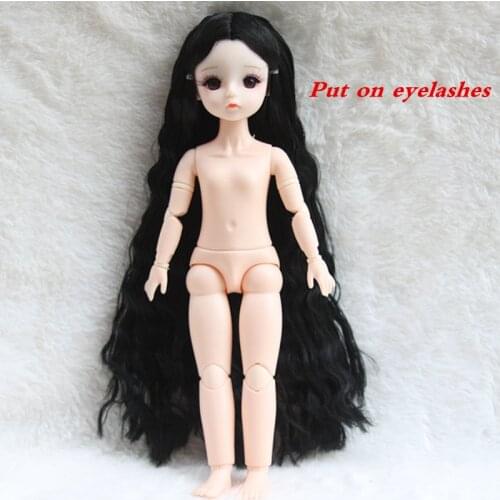 BJD Dolls 30cm 23 Movable Joints 1/6 Naked Babydoll 3D Eyes Real Eyelashes Big Wavy Long Hair Princess Doll Gifts for Girls