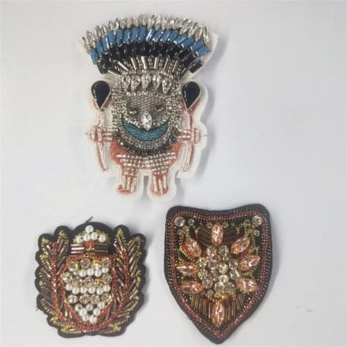 Handmade sequins beading Shield /robot patch lock applique by sew-on DIY