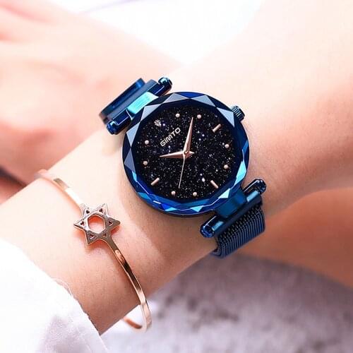 GIMTO Fashion Star Sky Women Watches Quartz Stainless Steel Clock Bracelet Rose Gold Lady Watch Crystal Female Luxury Wristwatch