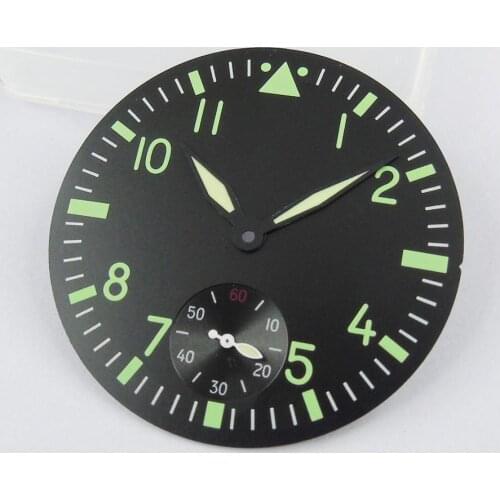 Black Sterile 38.9mm Watch Dial + Watch Hand Fit ETA 6498 Hand Winding Movement
