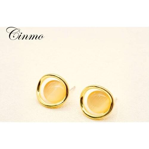 Cinmo Round Gold Opal Piercing Stud Earrings Fashion Korean New Cute Earrings For Women Girls Trendy Party Ear Jewelry Gifts