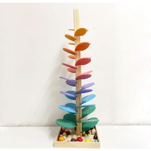 Creative Wood Singing Tree Marble Run Rainbow Wooden Sounding Tree Interactive Ball Game Learning Educational Toys for Children