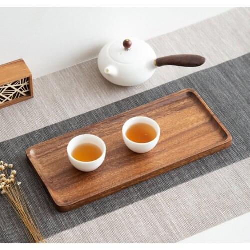 Musowood Serving Tray Plate Wood Tray Rectangular Teapot Holder Cake Breakfast Tray Kitchen Storage Board Home Serving Tray