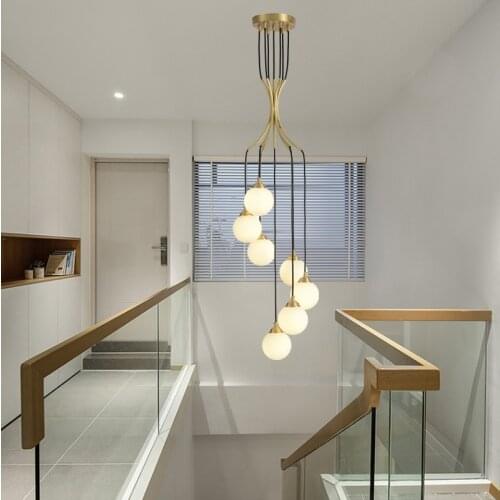 Stairwell long chandelier Nordic modern living room Pendant Lamps creative restaurant lamp rotating G9 glass Hanging Lights