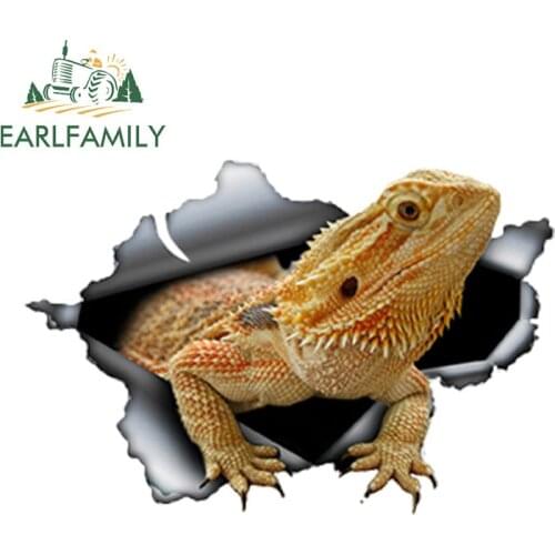 EARLFAMILY 13cm x 8.7cm Bearded Dragon Car Sticker Torn Metal Decal Reflective Stickers Waterproof Animal Car Styling Pet Decals