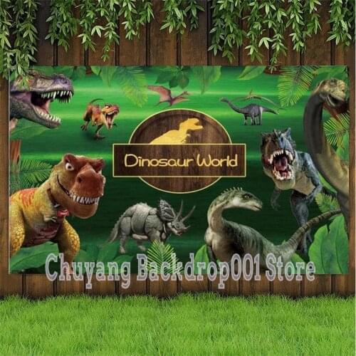Dinosaur World Bolon Photo Backdrop Jungle Animal Safari Happy Birthday Party Boys Decoration Photography Backgrounds Banner