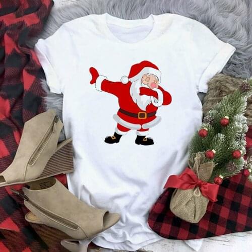 Women Santa Claus Action 2021 Christmas Casual White T-shirt Teen Girl Harajuku Short Sleeve Tee Female 90S Clothes