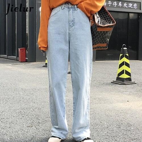Jielur Women Jeans Korean Style Ulzzang Ladies Denim Pants Jean S-5XL High Waist Jeans Chicly Light Blue Pantalon Jean Femme