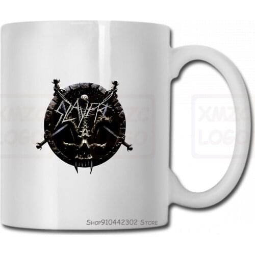 Slayer Mens Mug Cup Grayish Bone Skull Created Circle Crest Image Women Men