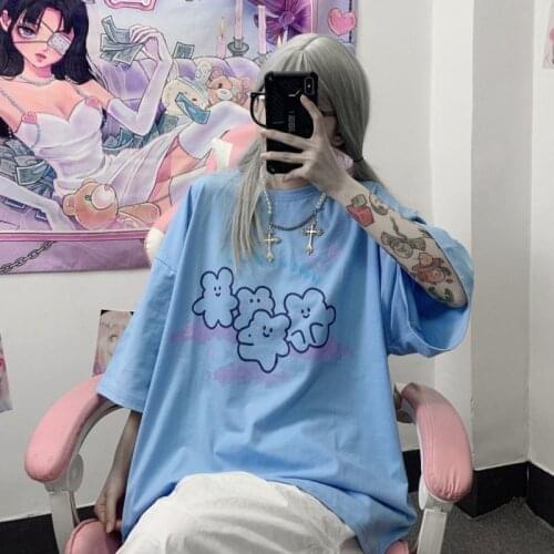 Summer Harajuku Women Short Sleeve T-shirt New Fashion Couple Loose Casual T-shirt BFJapanese Cartoon Little Bear Cute Tops Tees