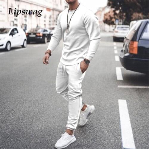Spring Summer Casual Men Tracksuit 2021 Fashion Two Piece Sets Long Sleeve O-Neck Tops And Jogger Trouser Outfits Men Streetwear