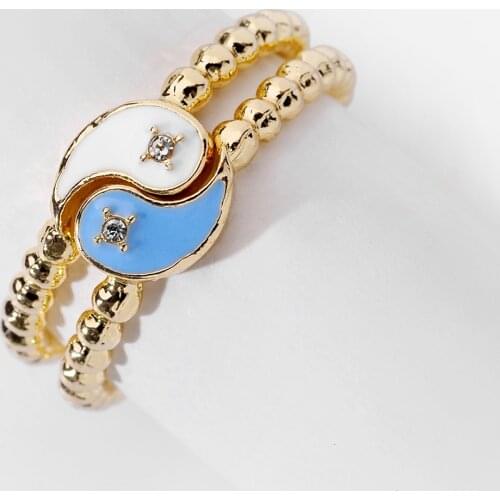 New Ins Vintage Colorful Yin Yang Gossip Ring Simple Gossip Tai Chi Rings Set For Women Girls Fashion Jewelry