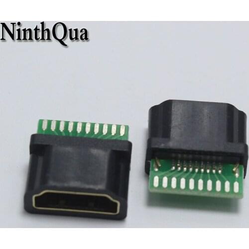 NinthQua 1pcs Gold Plating HDMI Type A Standard Female Jack with PCB board 19P HDMI Socket With Plastic Shell (1.4)