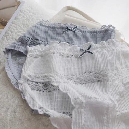 Heeatal Underwear Women Panties Girl Ruffled Lace Hollow Sexy Sweet Mid-waist Panties Kawaii Lingerie for Women Underwear Panty