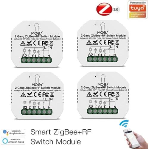 New Tuya ZigBee 3.0 2 Gang Smart Light Switch Relay Module ZIGBEE+RF Work With Alexa Google Home Smart Home Smart Life APP