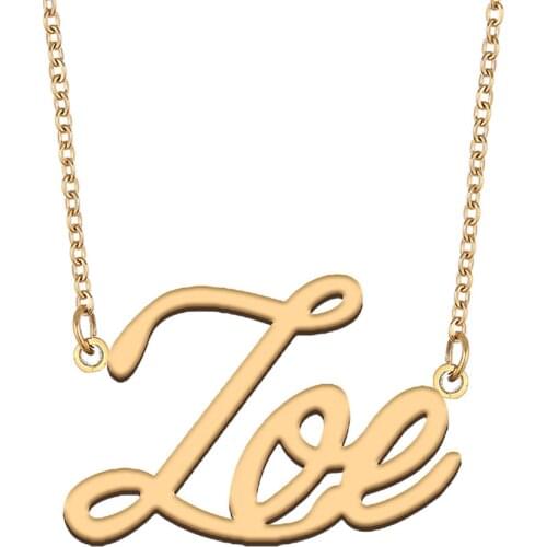 Zoe Name Necklace for Women Stainless Steel Jewelry 18k Gold Plated Nameplate Pendant Femme Mother Girlfriend Gift