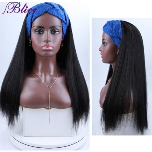Headband Wigs Synthetic Long Straight Hair Glueless For Black Women Full Machine Made Scarf Wig 20inch In 130% Density