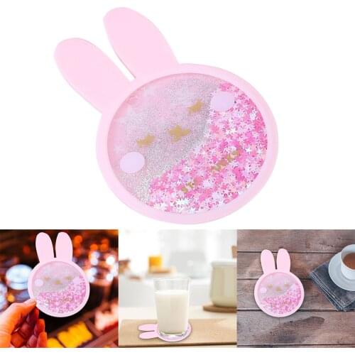 Saku-ra/ocean Coasters Cute Quicksand Glitter Drink Coasters Women Kids Gift Silicone Non-slip Insulation Coasters Decoration