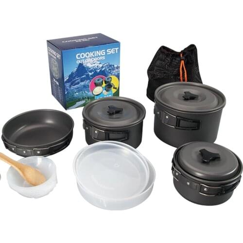 Outddor Camping Tableware Cooking Set 4-5 Persons Cookware Travel Hiking Tableware Pots Pan Picnic Set