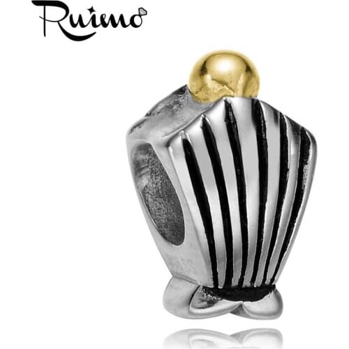 RUIMO Never Fade 316l Stainless Steel Gold-color European Shell Large Hole Beads Charms Jewelry Making Fit Bracelet Wholesale