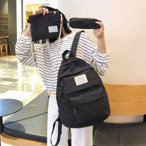 Student Girls Shoulder Bag Casual Mochilas 3 set Fashion Backpack Solid Color Casual Women Backpack Teenage Girl School Bag