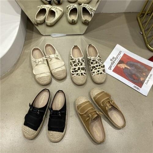 Leopard Pattern flats weave fisherman shoes ladies espadrilles mules thick soled slingback loafers canvas shoes women sneakers