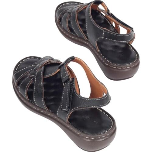 Modabuymus Genuine Leather SiyahAnatomik Filler Soled Sandals-Pofty