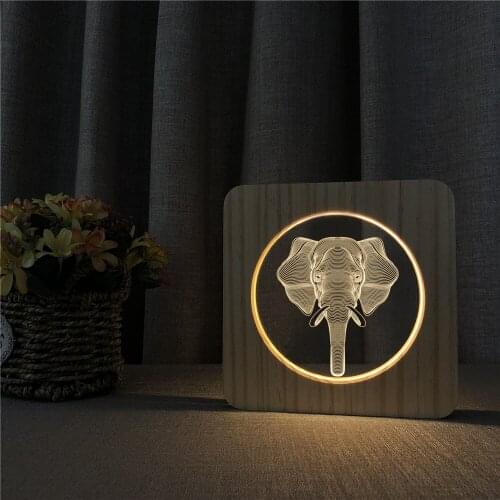 Elephant Anlimal3D LED Arylic Wooden Night Lamp Table Light Switch Control Carving Lamp for Childrens Room Decorate Dropship
