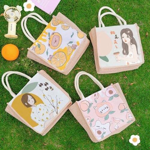 Korea Cartoon Painting Cat Print Womens Designer Tote Bags Linen Reusable Shopping Bag For Groceries Shoulder Bags for Lady 2021