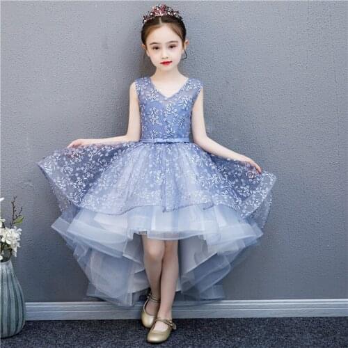 Fashion Retail Beauty Appliques Petal Princess Evening Prom Gown Dress With Embroidery Cute Flower Girls Dress