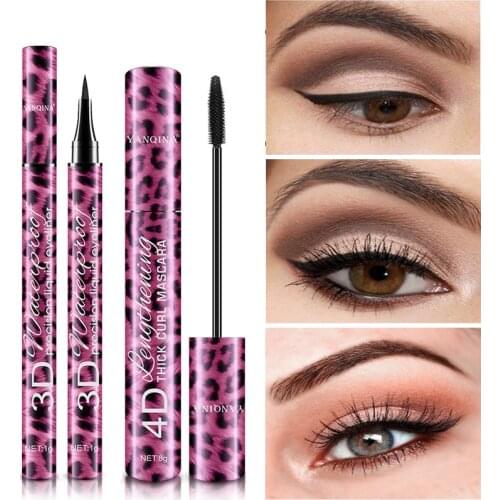 2020 new ladies 1 eyeliner 1 mascara waterproof long-lasting quick-drying silky makeup matte eyeliner easy to carry
