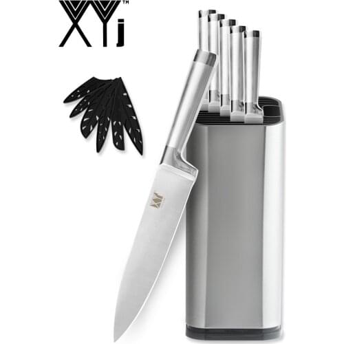 XYj Stainless Steel Knife Set Hot Sale Straight Handle Kitchen Knife 8" 7" 6" 5" 3.5" and Knife Holder Household Cutlery Set