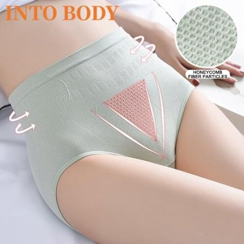 INTO BODY High-Waist Belly Panties Ladies Sexy Cotton Crotch Panties Women Comfortable Seamless Underwear Hip Shaping Briefs