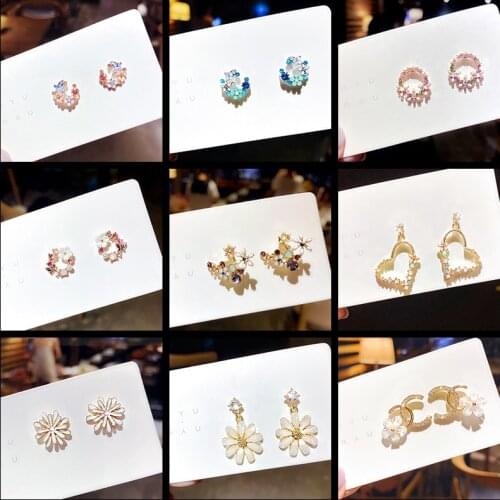 TIMEONLY Delicate Love Heart Bling Bling Rhinestone Stud Earrings for Women Girls Round Star Earrings Elegant Charms Jewellery