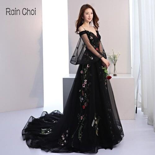 Prom Dresses Long 2021 Elegant Long V-neck Tulle Applique Sleeveless A-line Vestidos De Graduacion