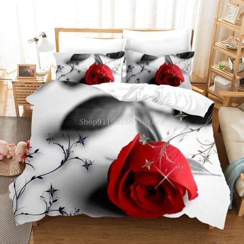 Rose Flower Bedding Sets Beautiful Duvet Cover Set Print Soft Comforter Sets Bed Linen Set With Pillowcase 2/3 Pcs Queen Sizes