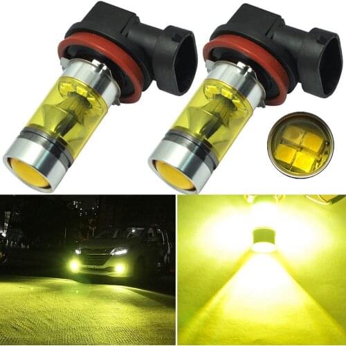2Pcs H11/H8 4300K Yellow-green 100W Car Replacement 2323 SMD High Power DRL Lamp for LED Fog Light Bulb Daytime Running Lights