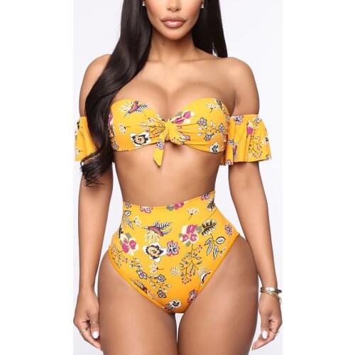 2pcs Sexy Women Summer Swimwear Bikini Set Bra Women Matching Printed Drawstring Lace Sexy Female Split Brazilian Biquini 2021