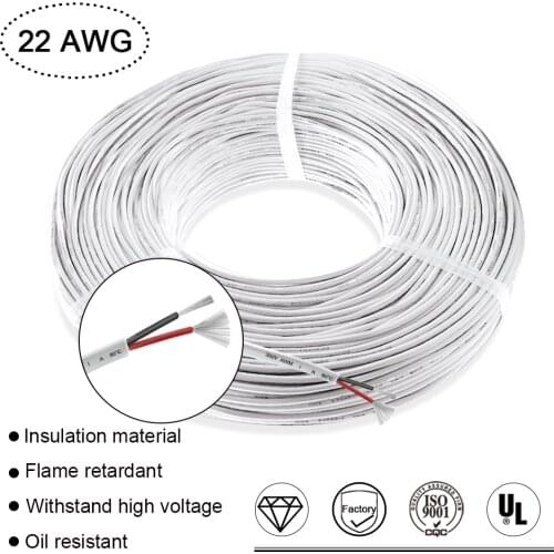 22 AWG 2Pin 3A Rated Electrical Cable Wire Insulated White Jacketed LED Extension For Electronics Current Lead