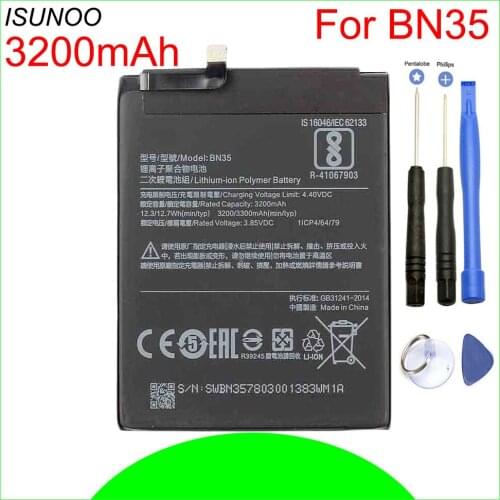 ISUNOO BN35 Mobile Battery For Xiaomi Redmi 5 5.7" Replacement Battery 3200mAh Phone Batteries With Repair Tools