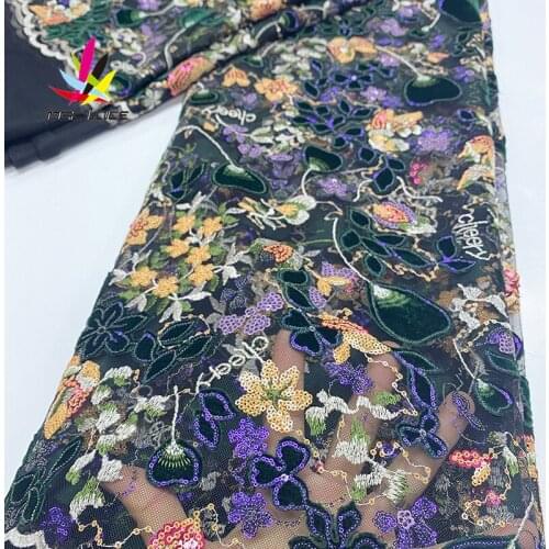Velvet Sequin Embroidery Lace Green French African Nigerian Latest Design High Quality Tulle 2020 for Aso-Ebi