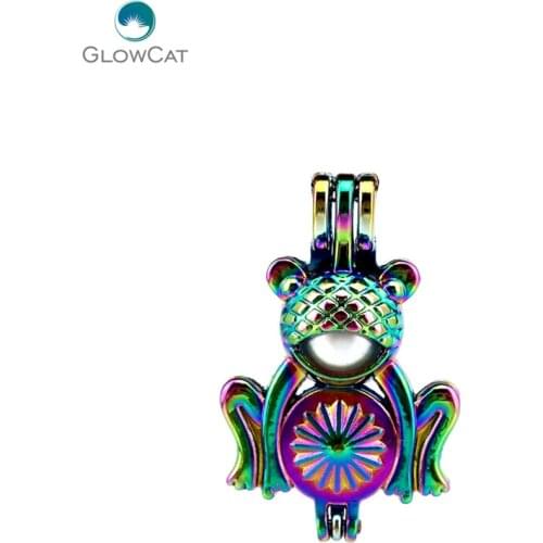 C667 5pcs/lot Rainbow Color Cartoon Frog Bead Pearl Cage Locket Pendant Pearl Locket Fairytale Party